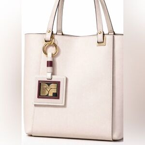 Diane Von Furstenburg NWT White Monogram Square Charm Keychain Purse Charm